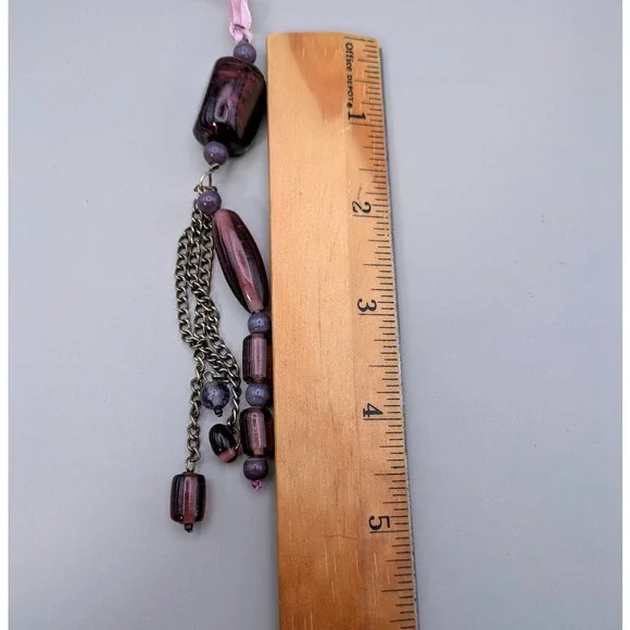 Pink Ribbon Negligee Necklace with Purple‎ Dangling Beads - Picture 4 of 4